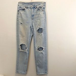 American Eagle Mom Straight‎ Jeans Size 2 Thrashed Grunge Jeans